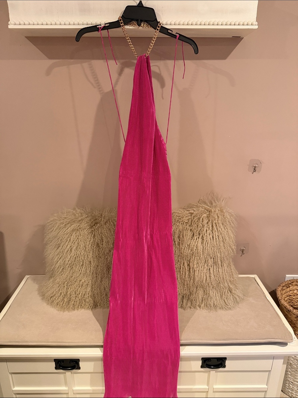 Backless Halter Maxi Dress in Bright Pink - Unbranded